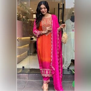 Vibrant Pink and Orange Women's Salwar Suit